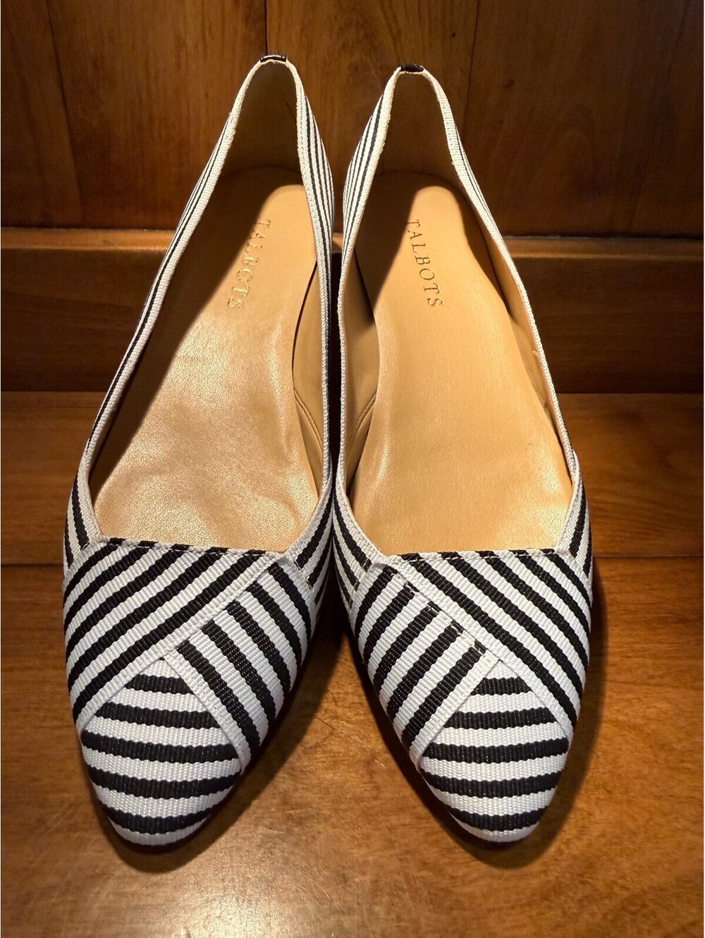 New Talbots Black and White Striped Pointed Toe Flats Women's Size 7